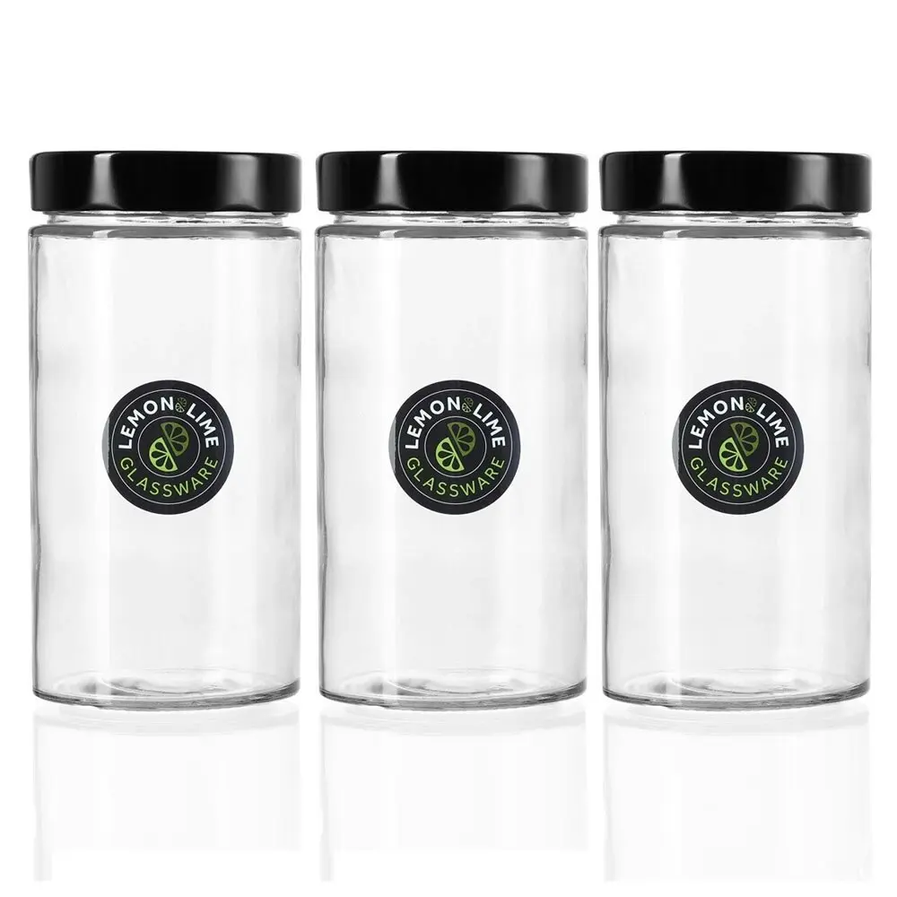 4x Lemon & Lime Soho Glass Preserve Jar 820ml w/ Black Lid Storage Container CLR