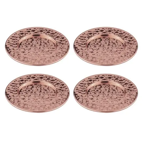 4PK Spencer Hammered 13cm Coaster Set Metallic Stainless Steel Drink Pad Copper