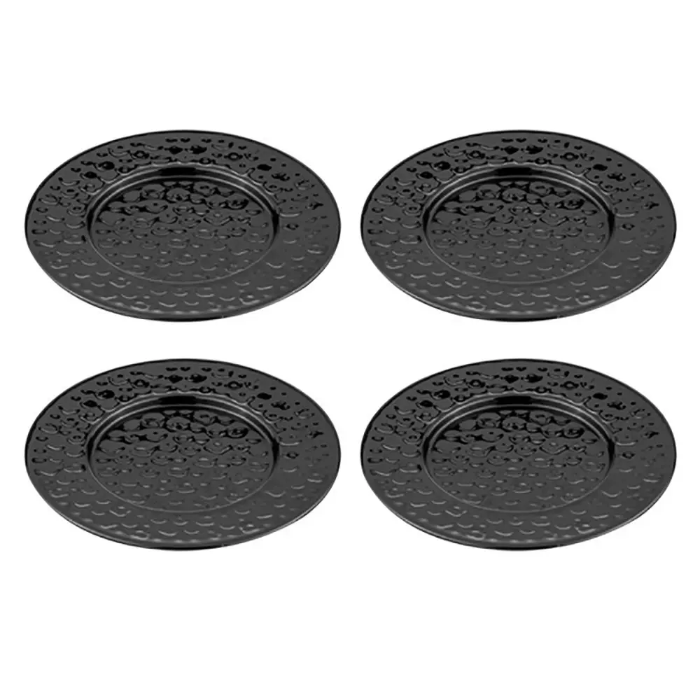 4PK Spencer Hammered 13cm Coaster Set Metallic Stainless Steel Drink Pad Black