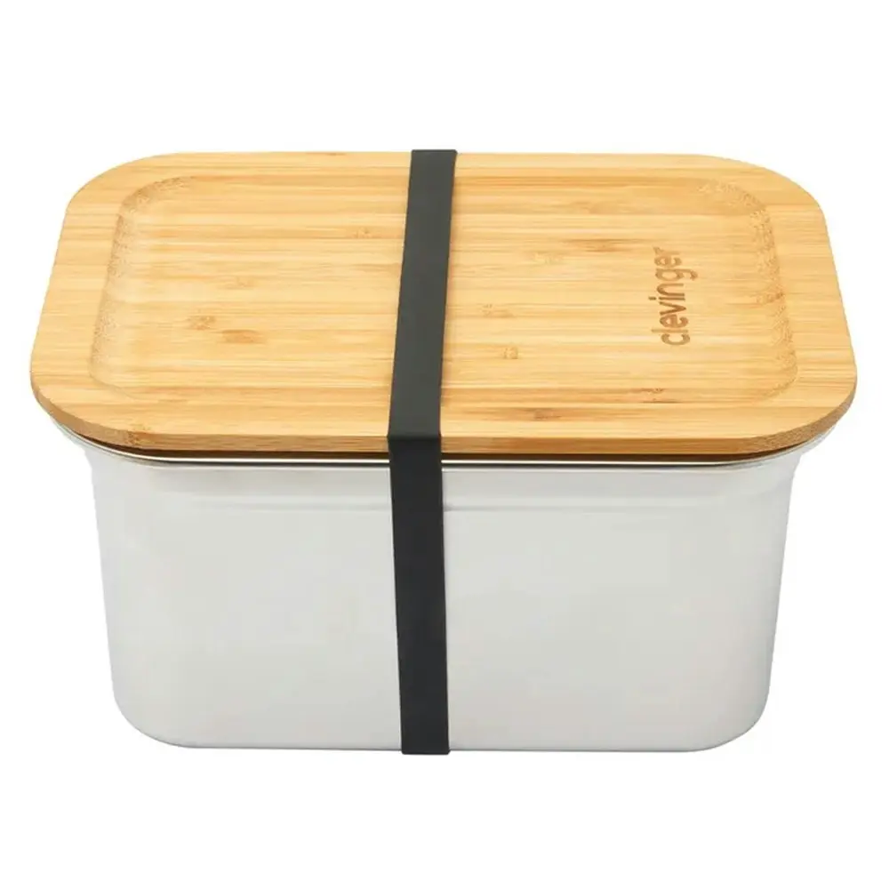 Clevinger 2000ml Stainless Steel Snack Box Lunch Container w/ Bamboo Lid White