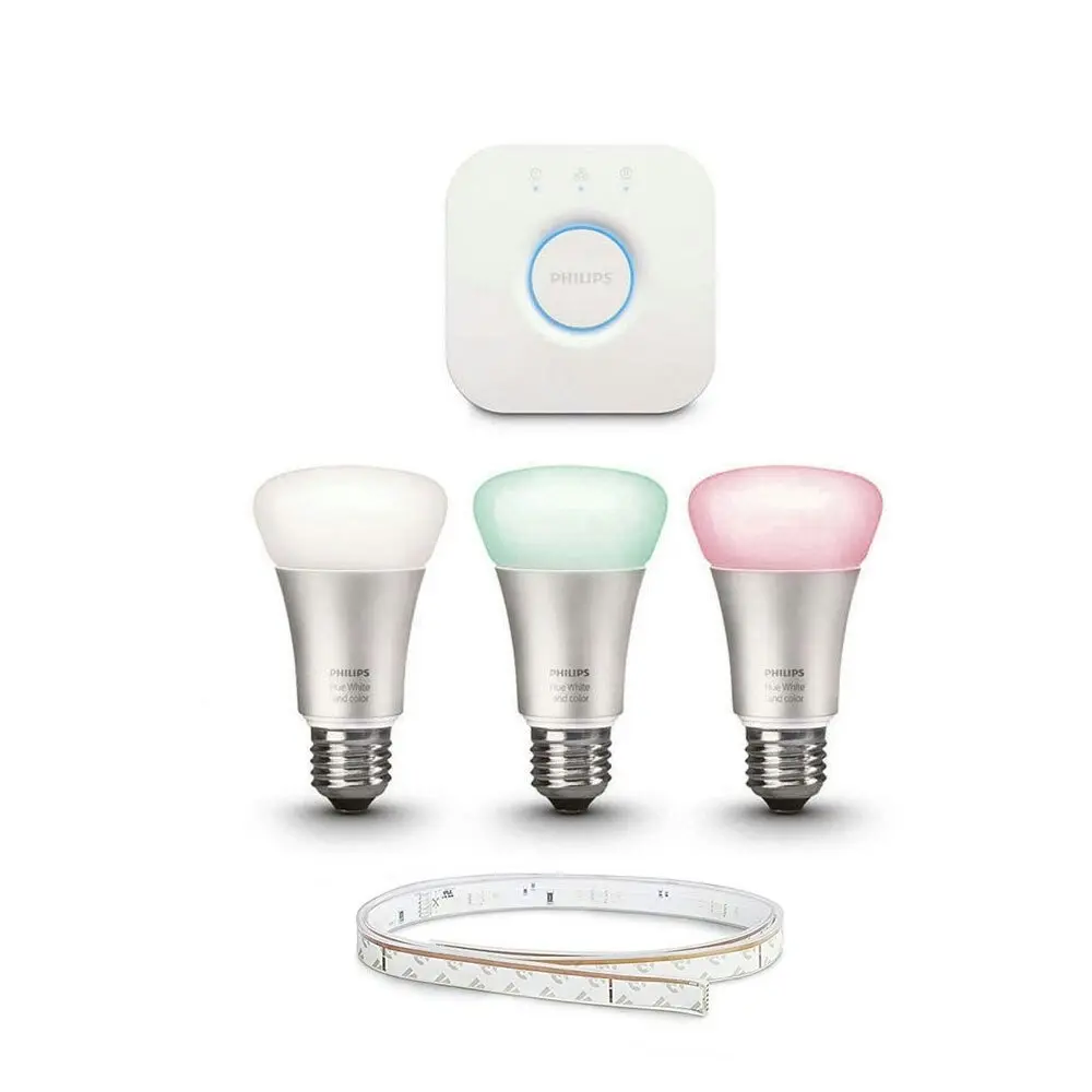 Philips Hue Wi-Fi Starter Kit/2.0 Bridge/Colour E27 LED Light Bulb/2m Lightstrip