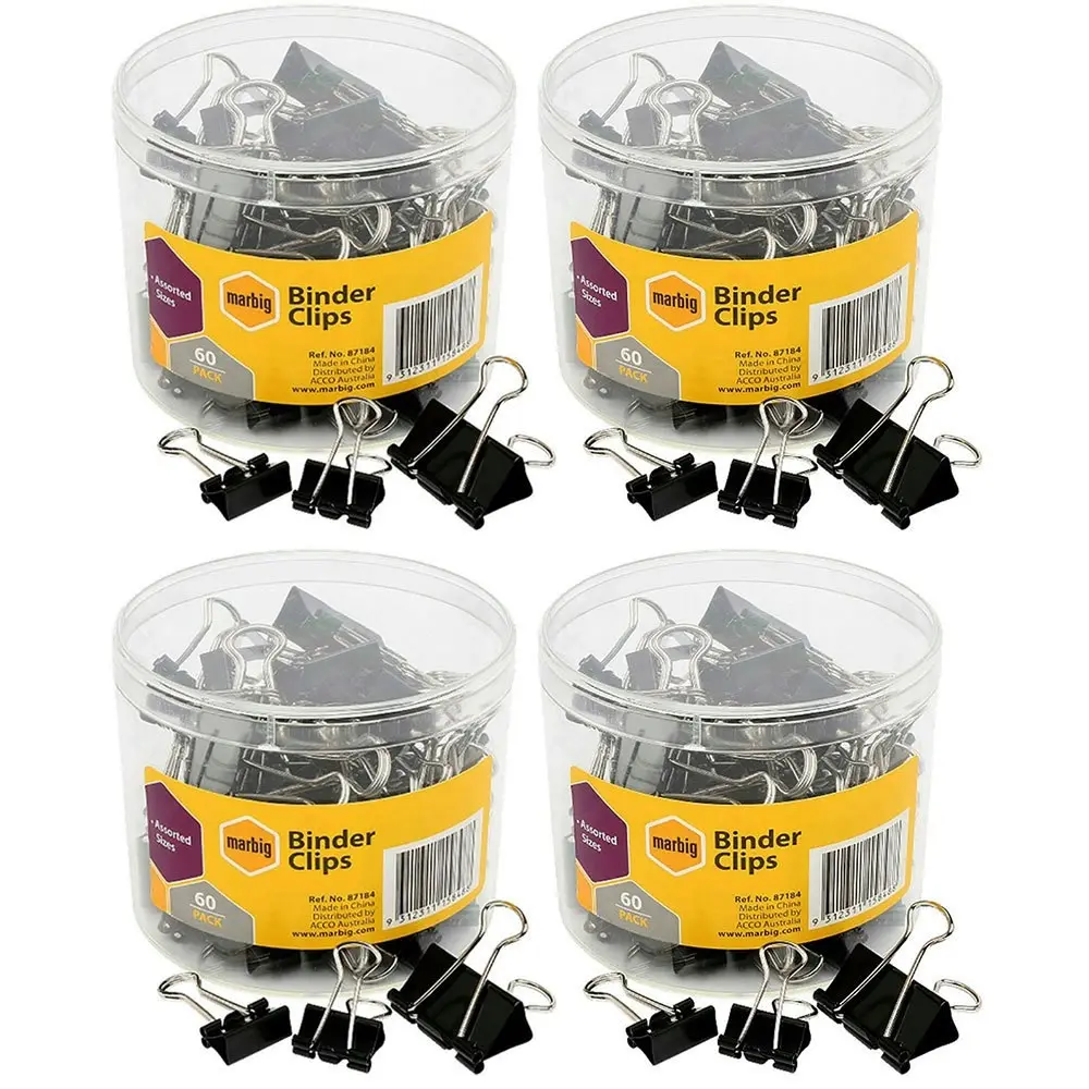 240PC Marbig Paper Fold Back/Binder Clips Assort Sizes Office/Home Use/Essential