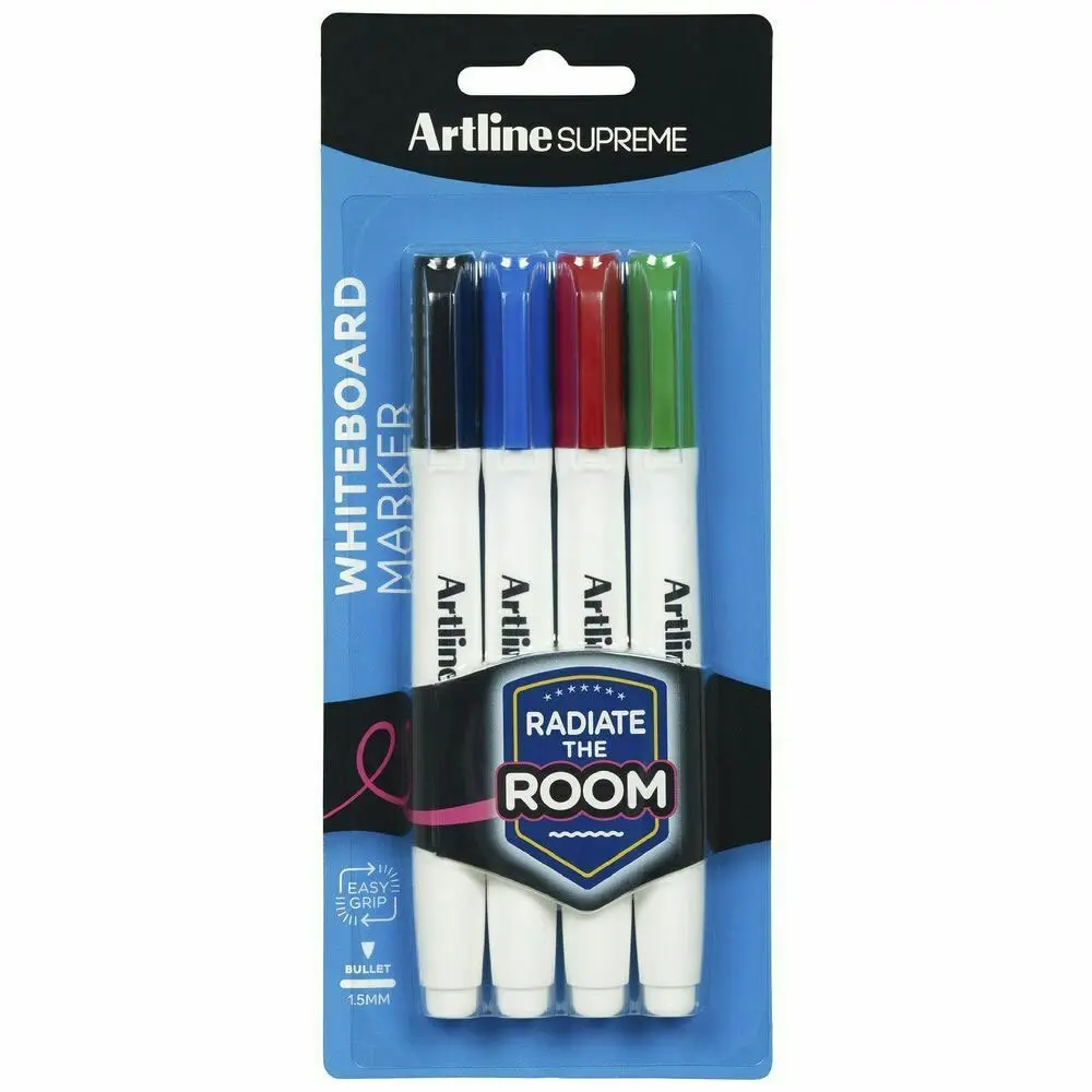 4pc Artline Supreme Whiteboard Markers Writing Pens Assorted Standard Colours