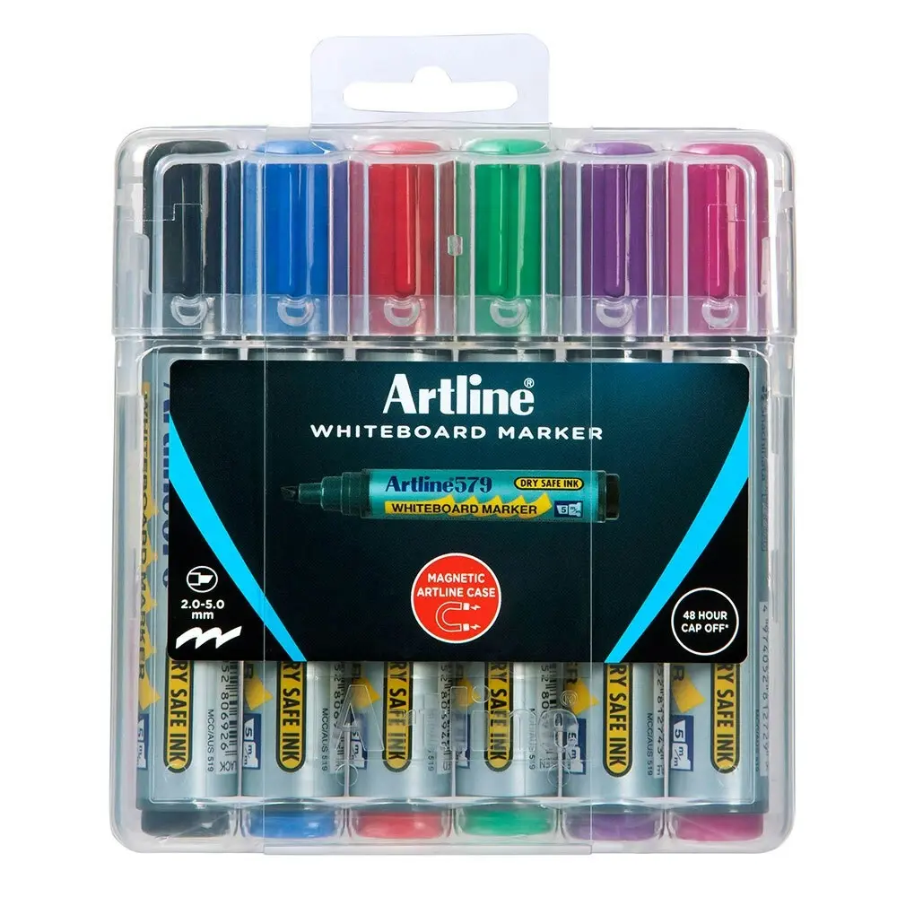 6pc Artline 579 Assorted Colour Writing Markers/Pen for Electric Whiteboards