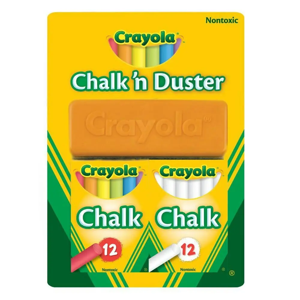 Crayola Chalk N Duster Drawing Art/Craft Draw School Supplies White/Coloured