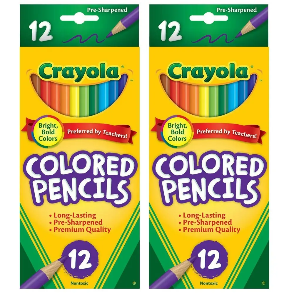 2x 12PK Crayola Full Sized Coloured Pencils Drawing Colouring Art/Craft Kids 3y+