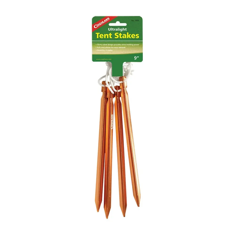 4pc Coghlans 23cm Ultralight Aluminium Tent Stakes Camping/Hiking Outdoor Orange