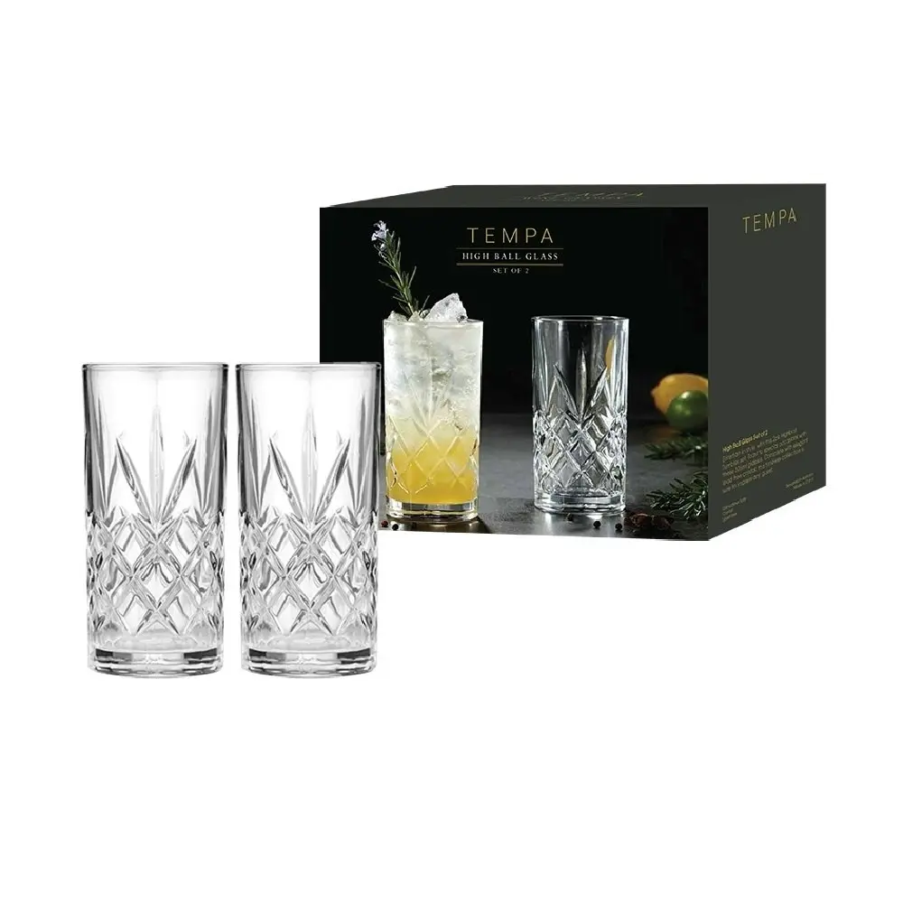 Tempa Ophelia Carved Highball Glass Tumblers Set Of 2