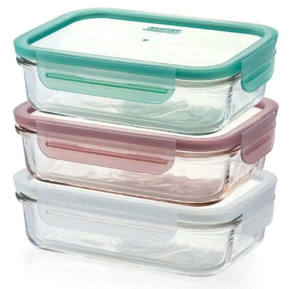 Glasslock 3 PIECE RECTANGLE FOOD CONTAINER SET WITH LIDS 710ml