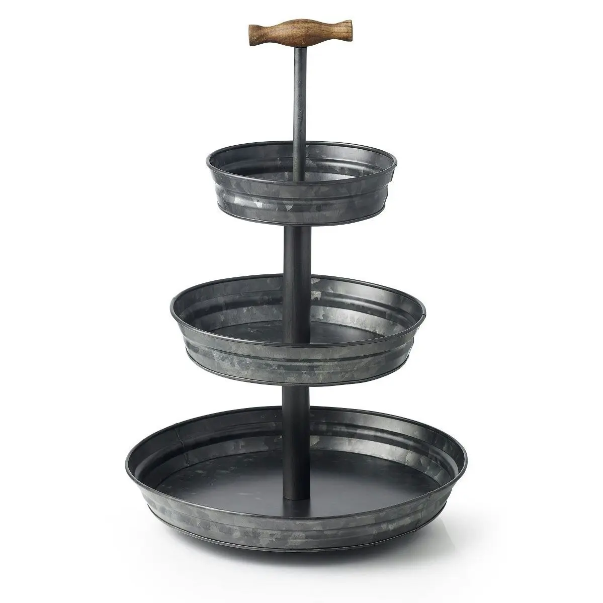 Chef Inox Black Galvanised Metal 3 Tier Tea Stand With Handle