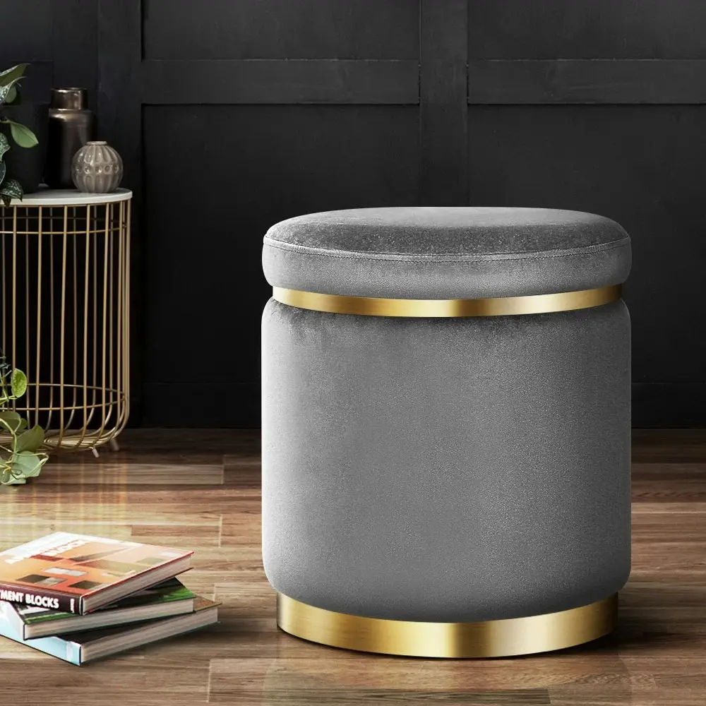 Artiss Ottoman Foot Stool Round Velvet Charcoal