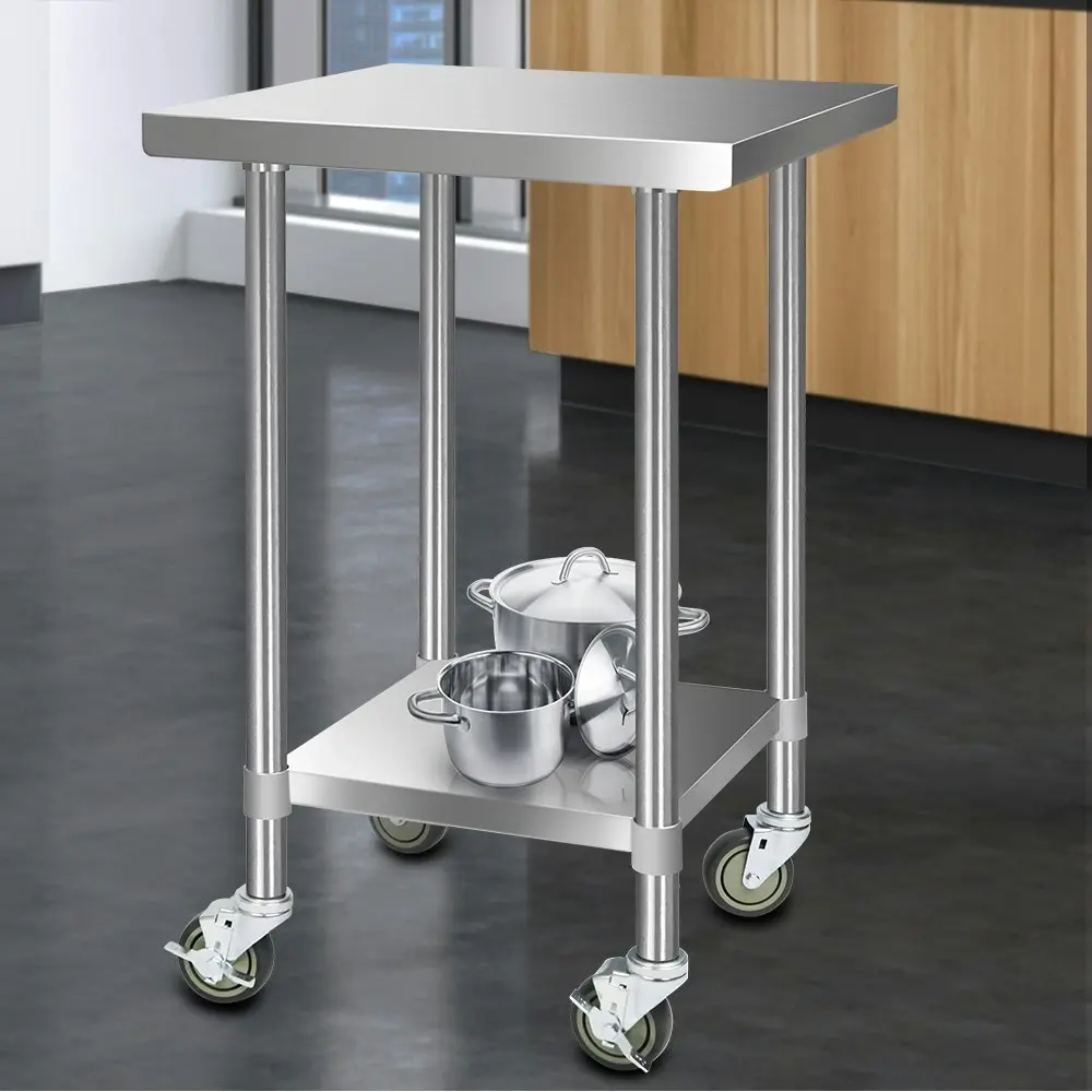 Cefito 610x610mm Stainless Steel Kitchen Bench with Wheels 430