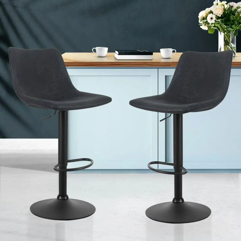 Artiss 2x Bar Stools Vintage Leather Swivel Gas Lift Black