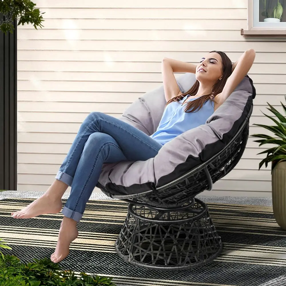 Gardeon Outdoor Chairs Outdoor Furniture Papasan Chair Wicker Patio Garden Black