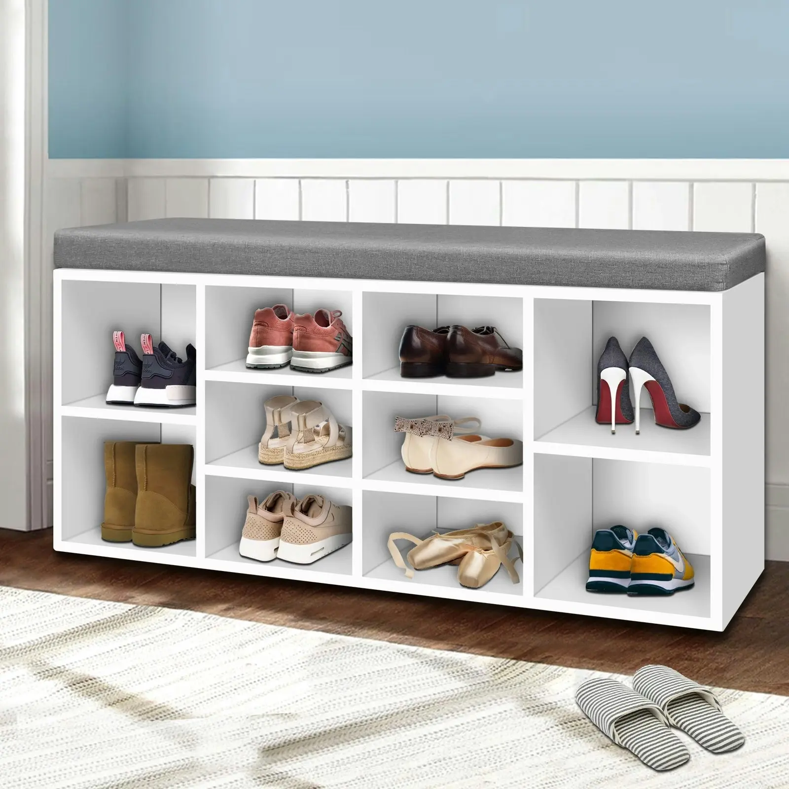 Artiss Shoe Cabinet Rack Shoe Bench Fabric Seat White BOA