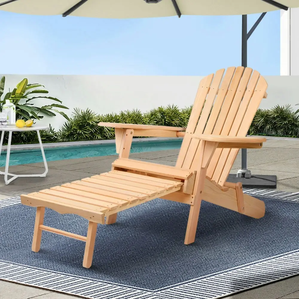 Gardeon Adirondack Outdoor Chairs Wooden Sun Lounge Patio Furniture Garden Natural