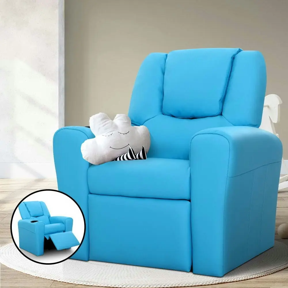 Keezi Kids Recliner Chair Blue PU Leather Sofa Lounge Couch Children Armchair