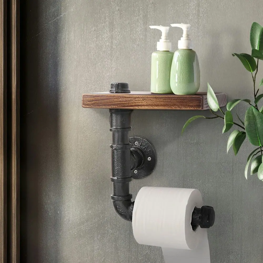 Artiss Floating DIY Pipe Shelf Toilet Paper Holder