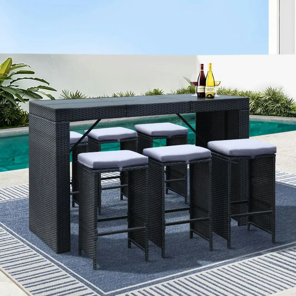 Gardeon 7-Piece Outdoor Bar Set Dining Table Stools Wicker Patio Setting