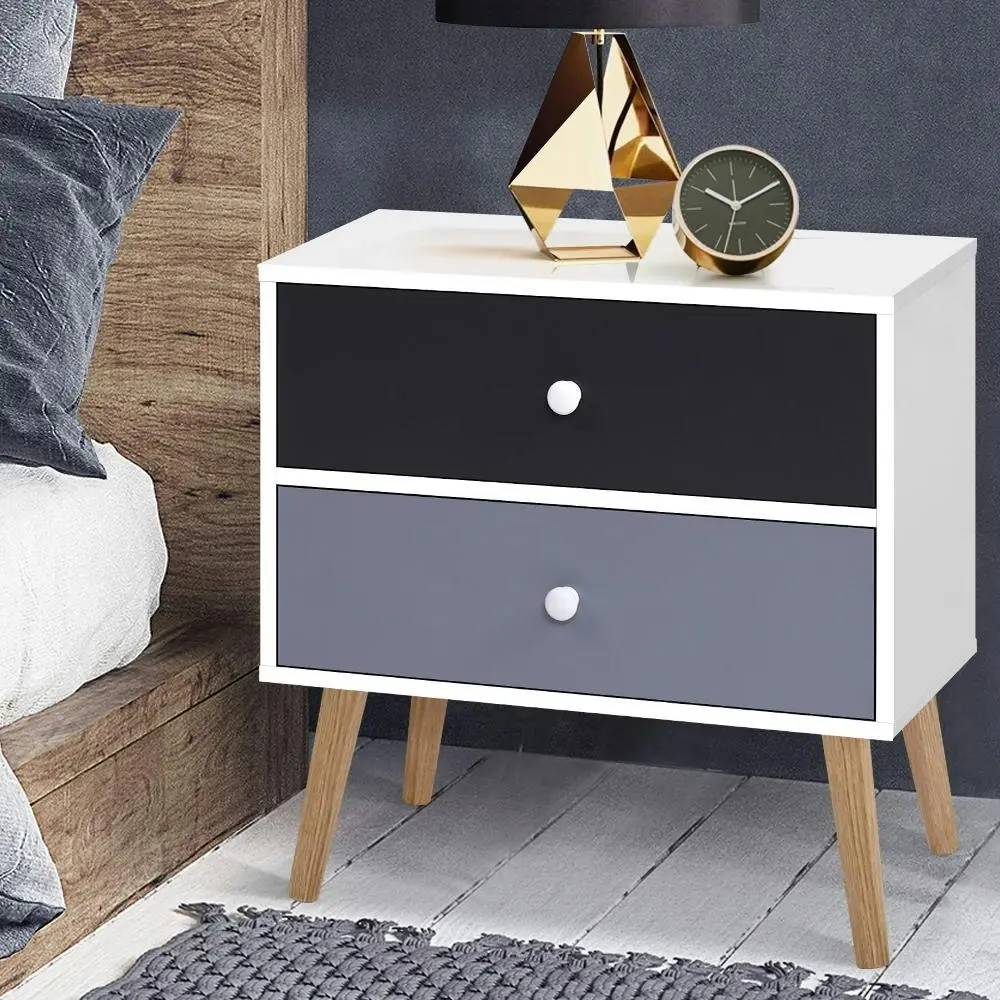 Artiss Bedside Table 2 Drawers - BONDS White