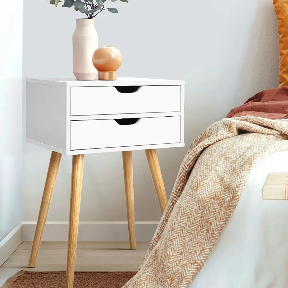 Artiss Bedside Table 2 Drawers - BODIE White