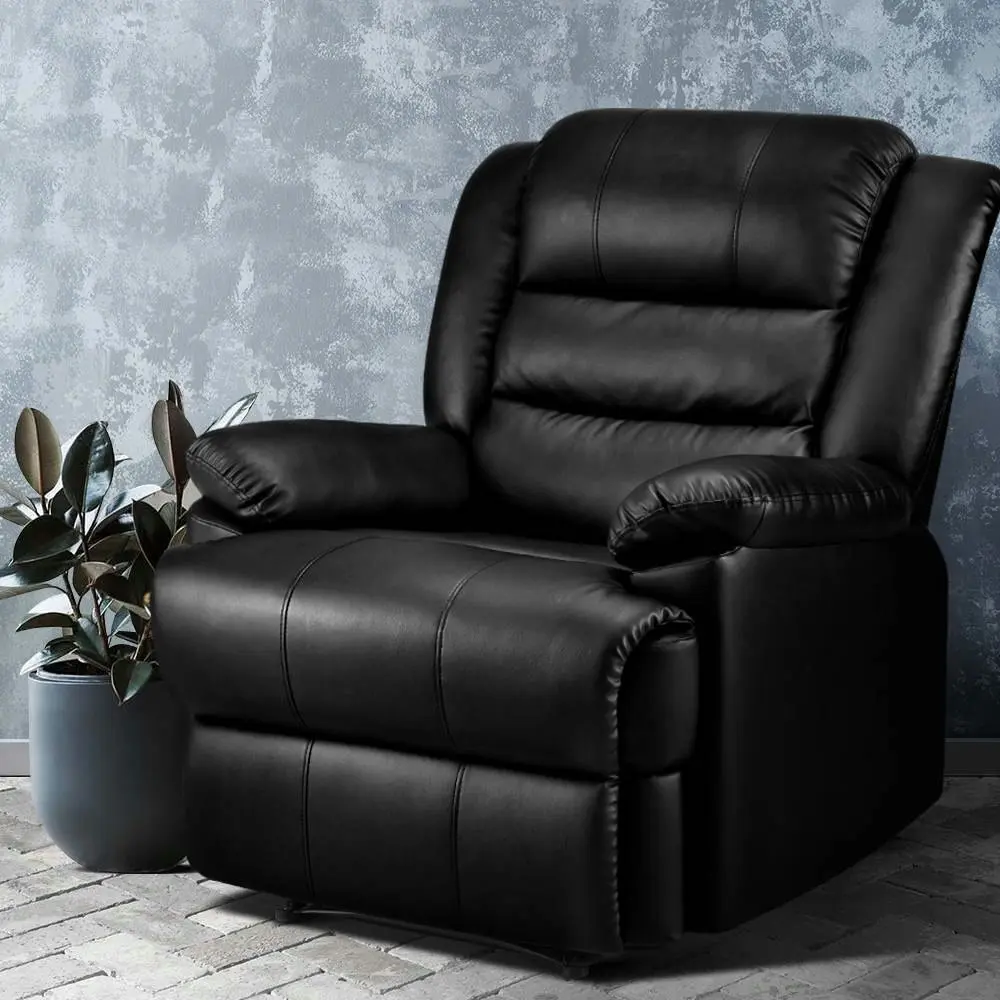 Artiss Recliner Chair Leather Black Cissy