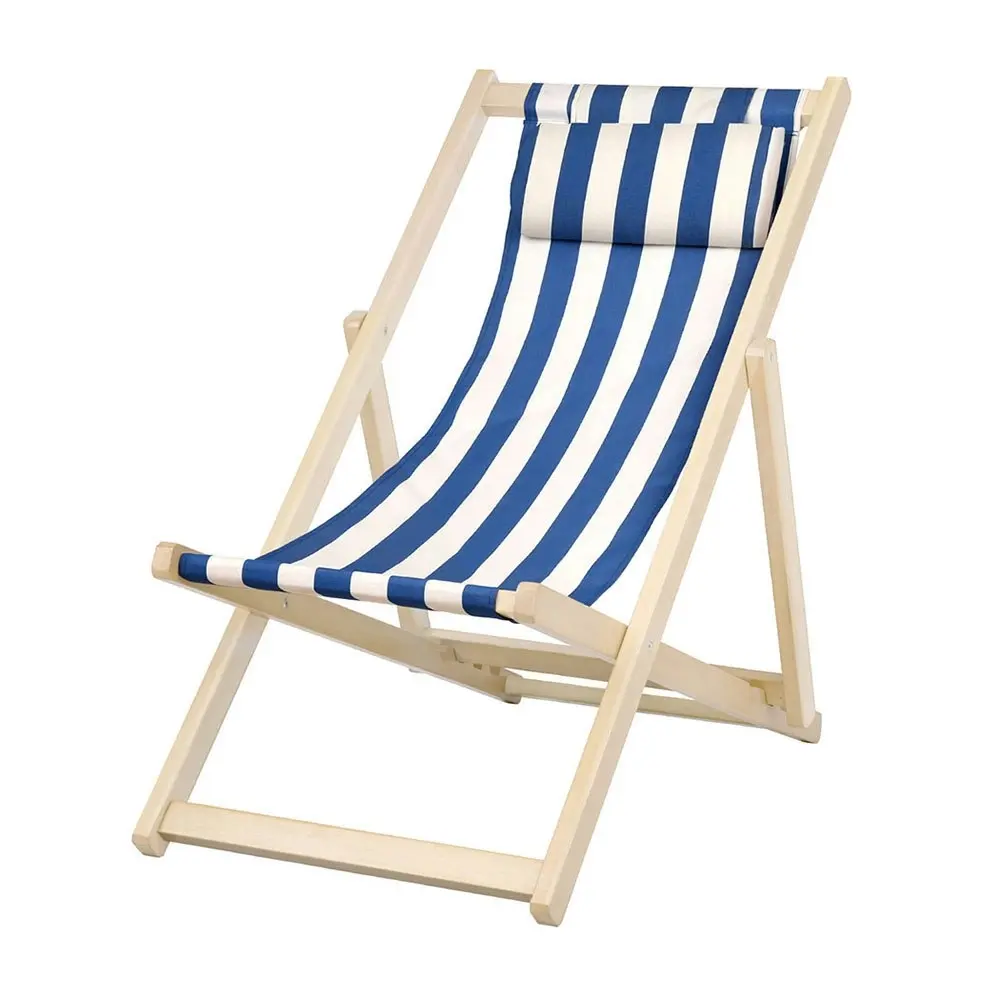 Gardeon Outdoor Deck Chair Wooden Sun Lounge Folding Beach Patio Furniture Blue