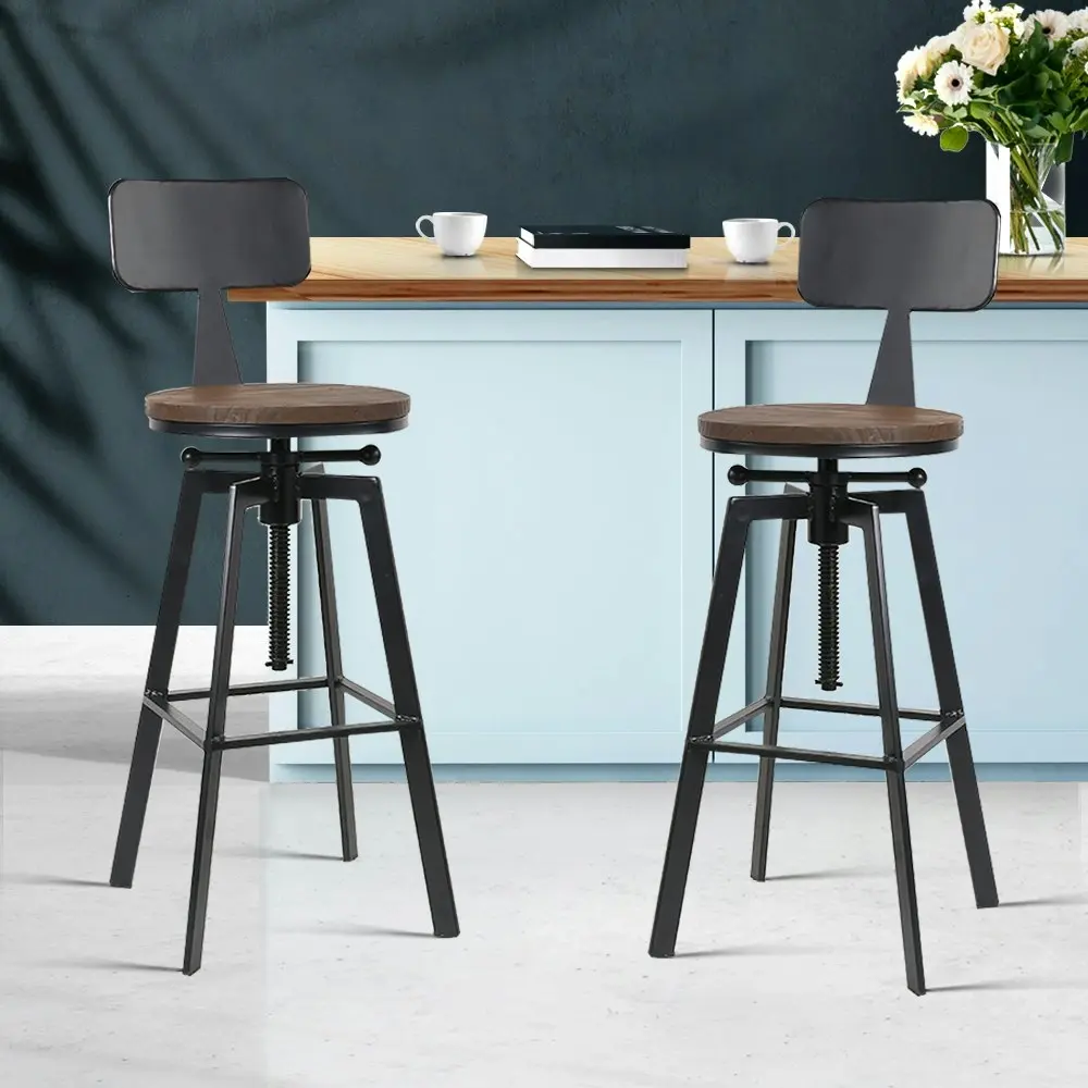 Artiss 2x Bar Stools Adjustable Wood Stool w/Backrest