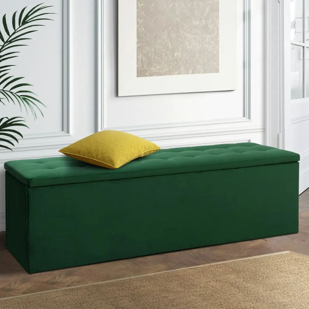 Artiss Storage Ottoman Blanket Box 140cm Velvet Green