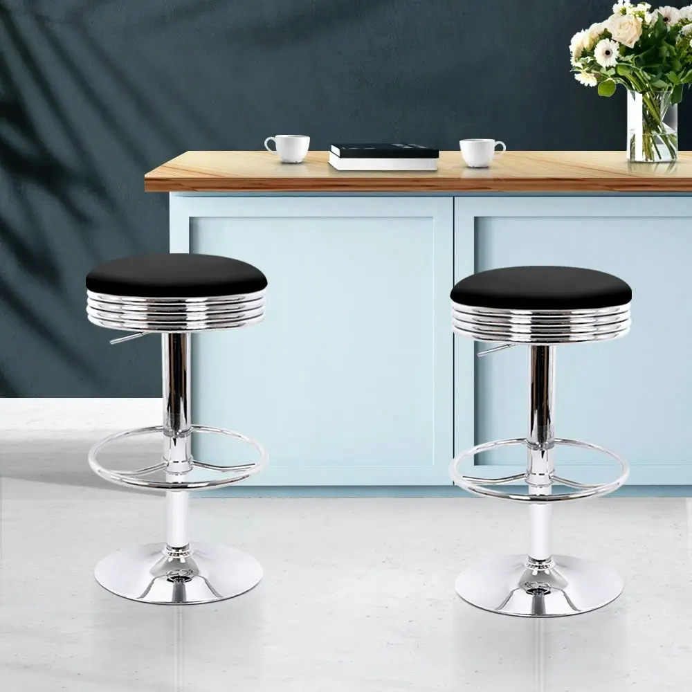 Artiss 4x Bar Stools Leather Padded Gas Lift Silver