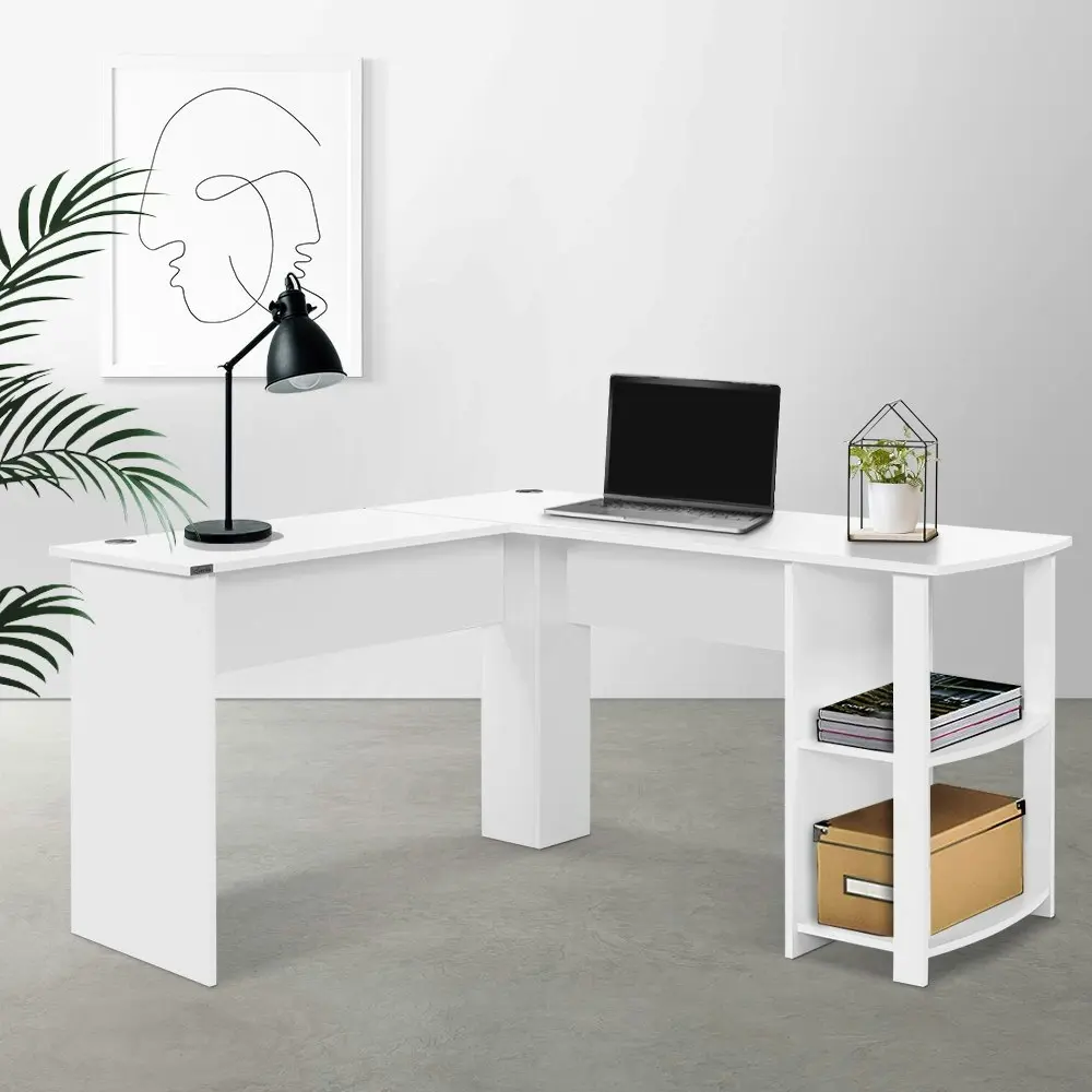 Artiss Computer Desk Shelf L-Shape White 136CM