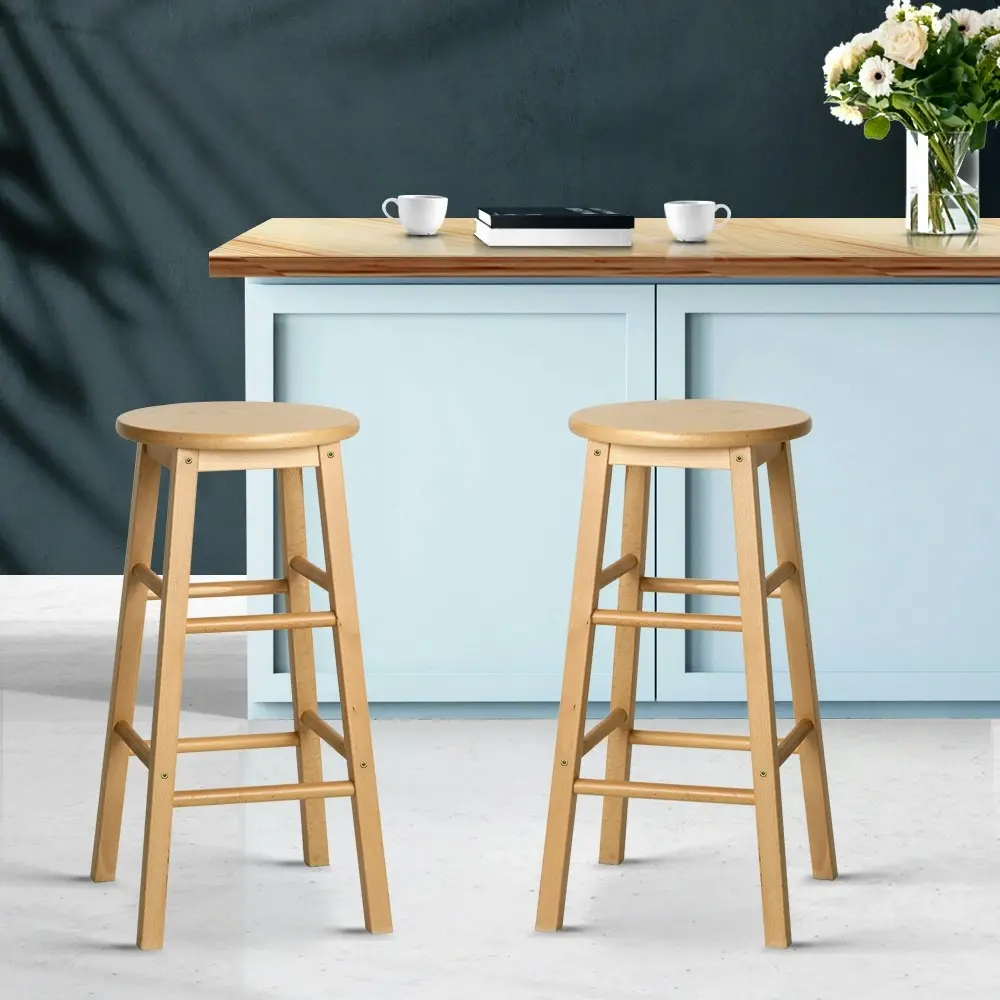 Artiss 2x Bar Stools Round Chairs Wooden Nature