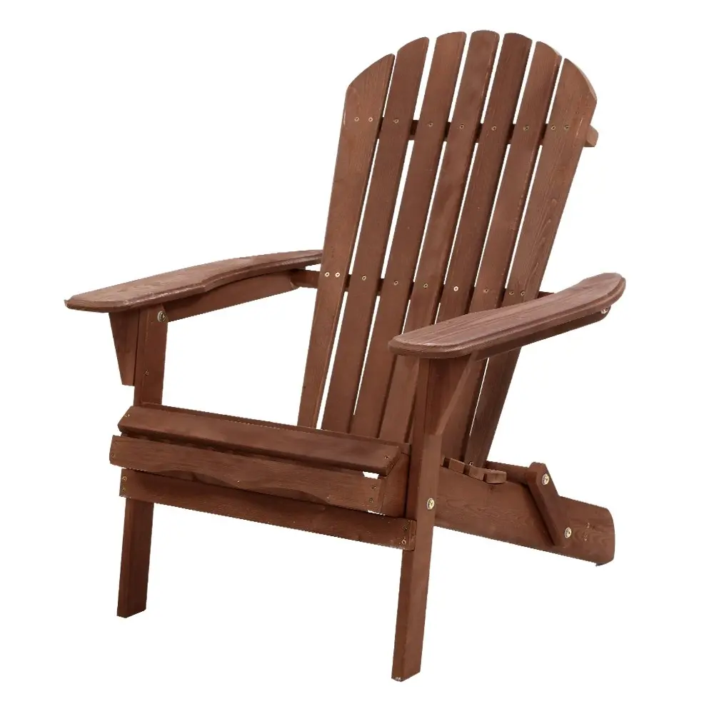 Gardeon Adirondack Outdoor Chairs Wooden Foldable Beach Chair Patio Furniture Brown