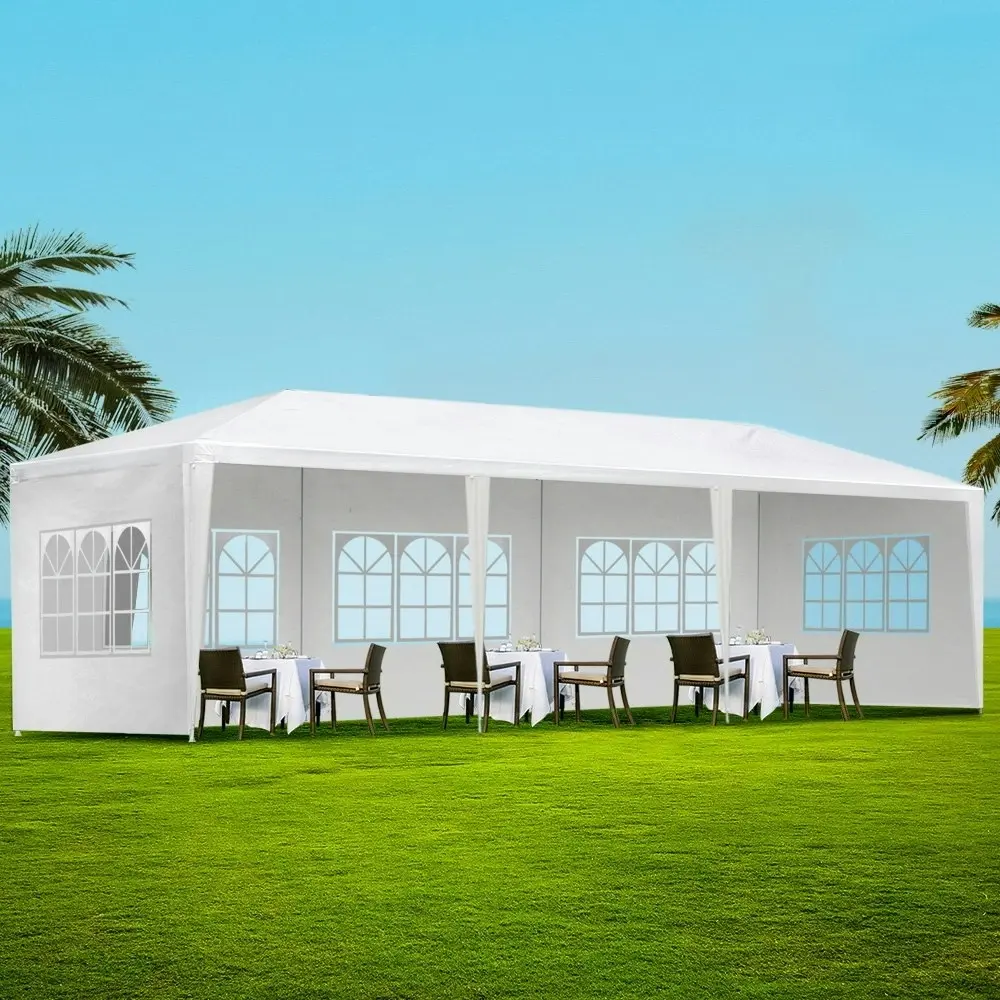 Instahut Gazebo 3x9m Marquee Wedding Party Tent Outdoor Camping Side Wall Canopy 5 Panel White