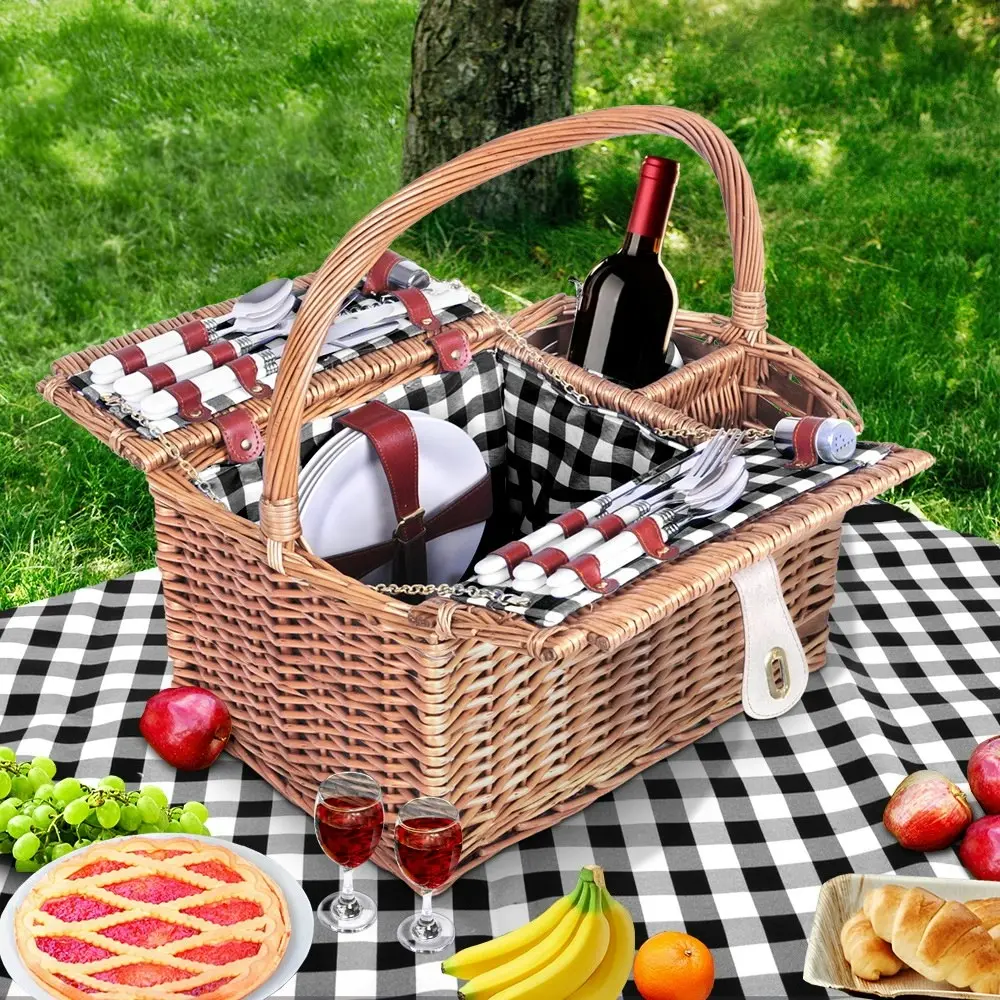 Alfresco 4 Person Picnic Basket Set Insulated Outdoor Blanket Bag