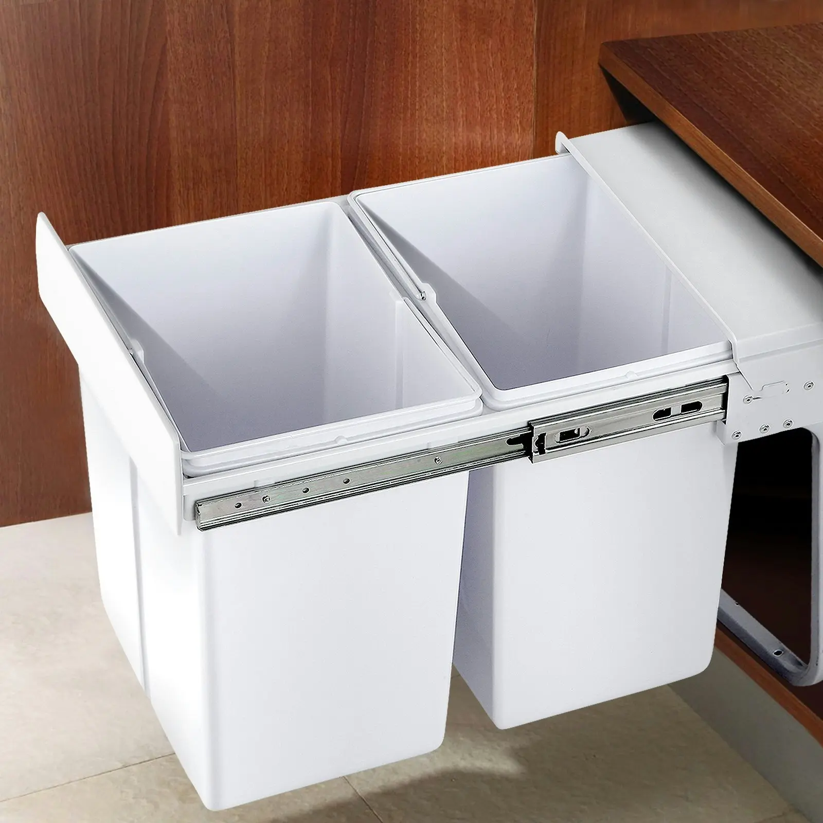 Cefito Pull Out Bin Kitchen Double Basket 2X20L White