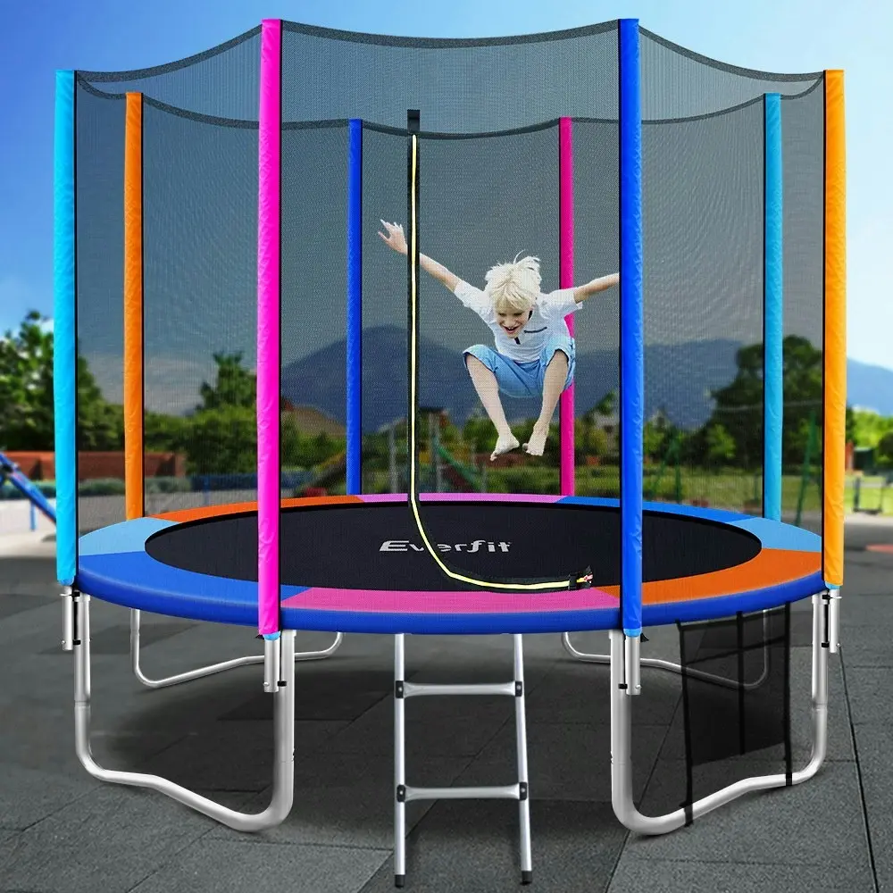 Everfit 10FT Trampoline for Kids w/ Ladder Enclosure Safety Net Pad Gift Round