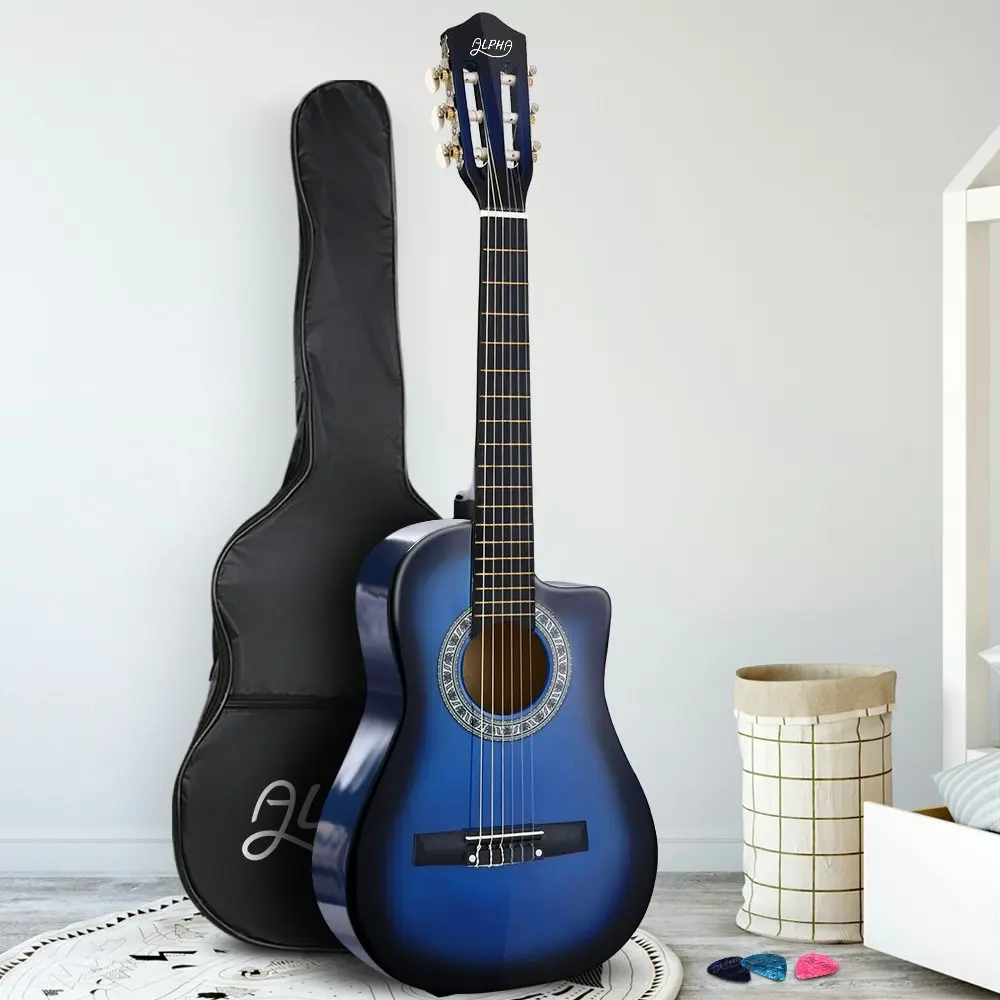 Alpha 34 Inch Classical Guitar Wooden Body Nylon String Beginner Kids Gift Blue