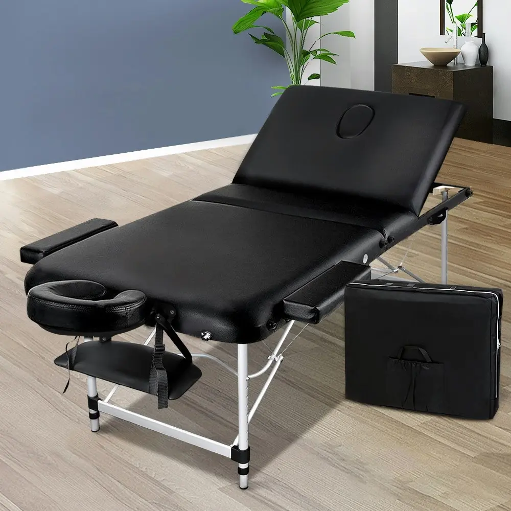 Zenses Massage Table 75cm Portable 3 Fold Aluminium Beauty Bed Black