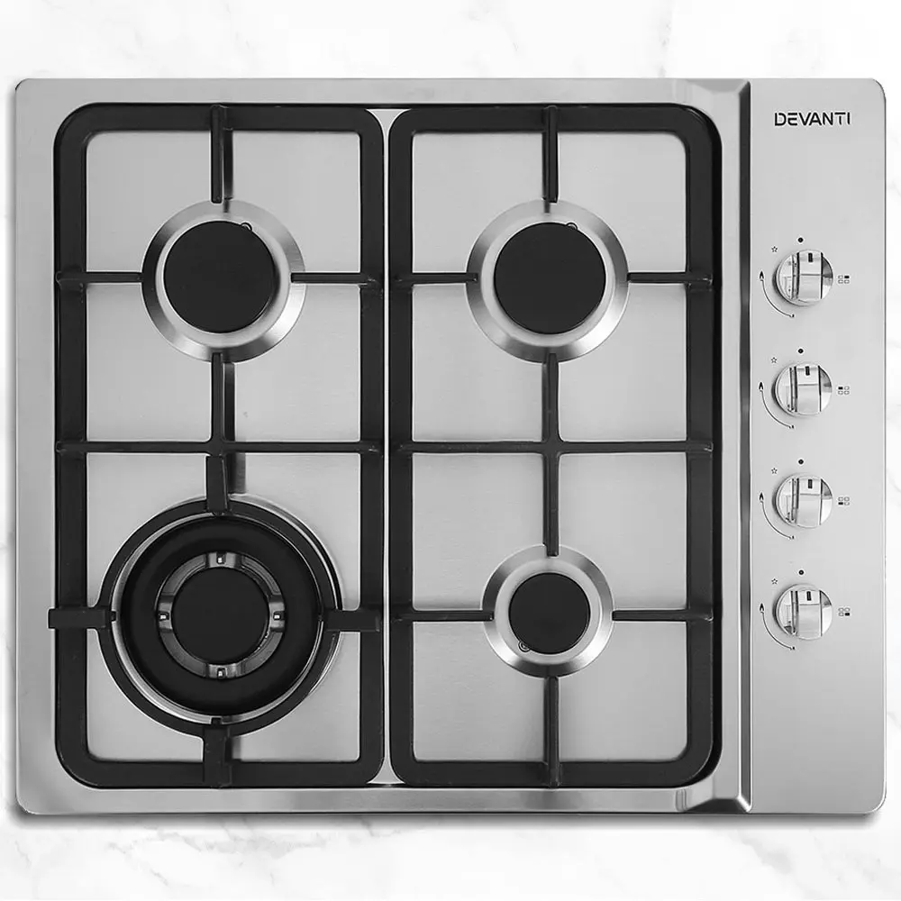 Devanti Gas Cooktop 60cm Stove Hob Silvir