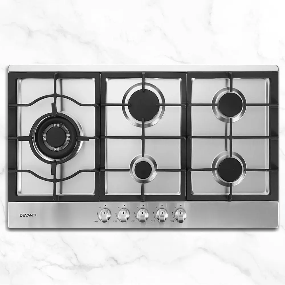 Devanti Gas Cooktop 90cm 5 Burner Silvir