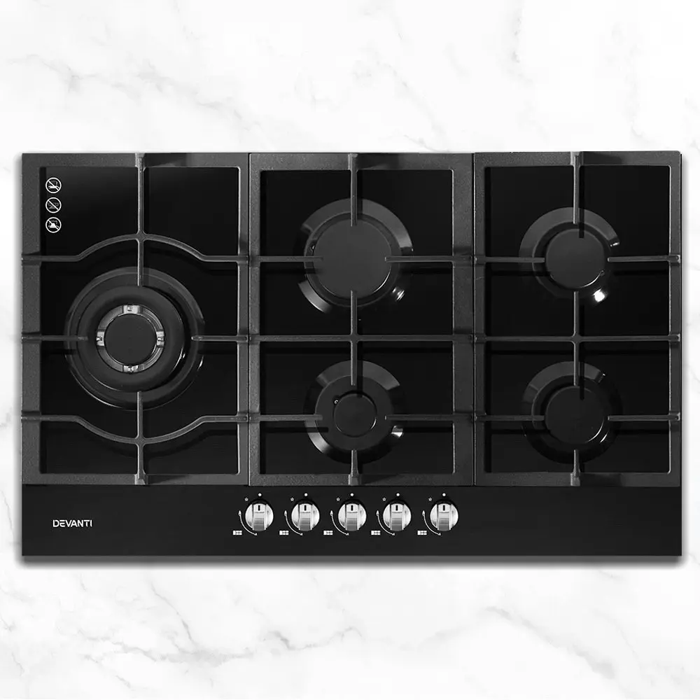 Devanti Gas Cooktop 90cm 5 Burner Black