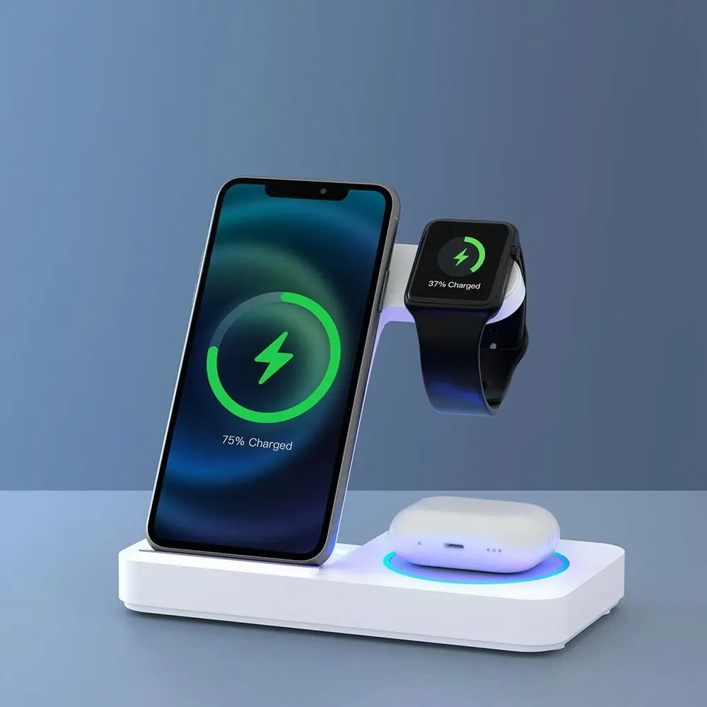 Devanti 4-in-1 Wireless Charger Station Fast Charging for Phone White