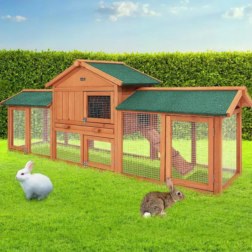 i.Pet Chicken Coop Rabbit Hutch 220cm x 44cm x 84cm Large Run Wooden Outdoor Bunny Cage House