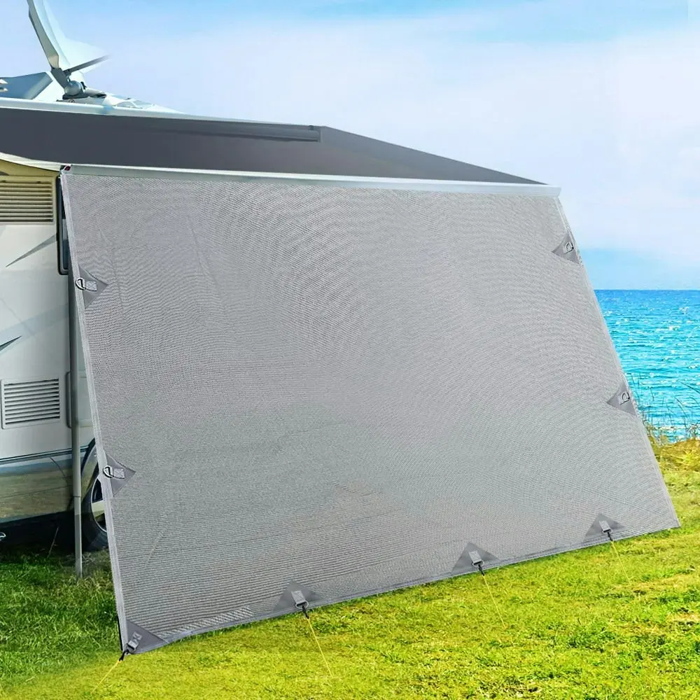 Caravan Privacy Screen Roll Out Awning 4.6x1.95M End Wall Side Sun Shade Grey