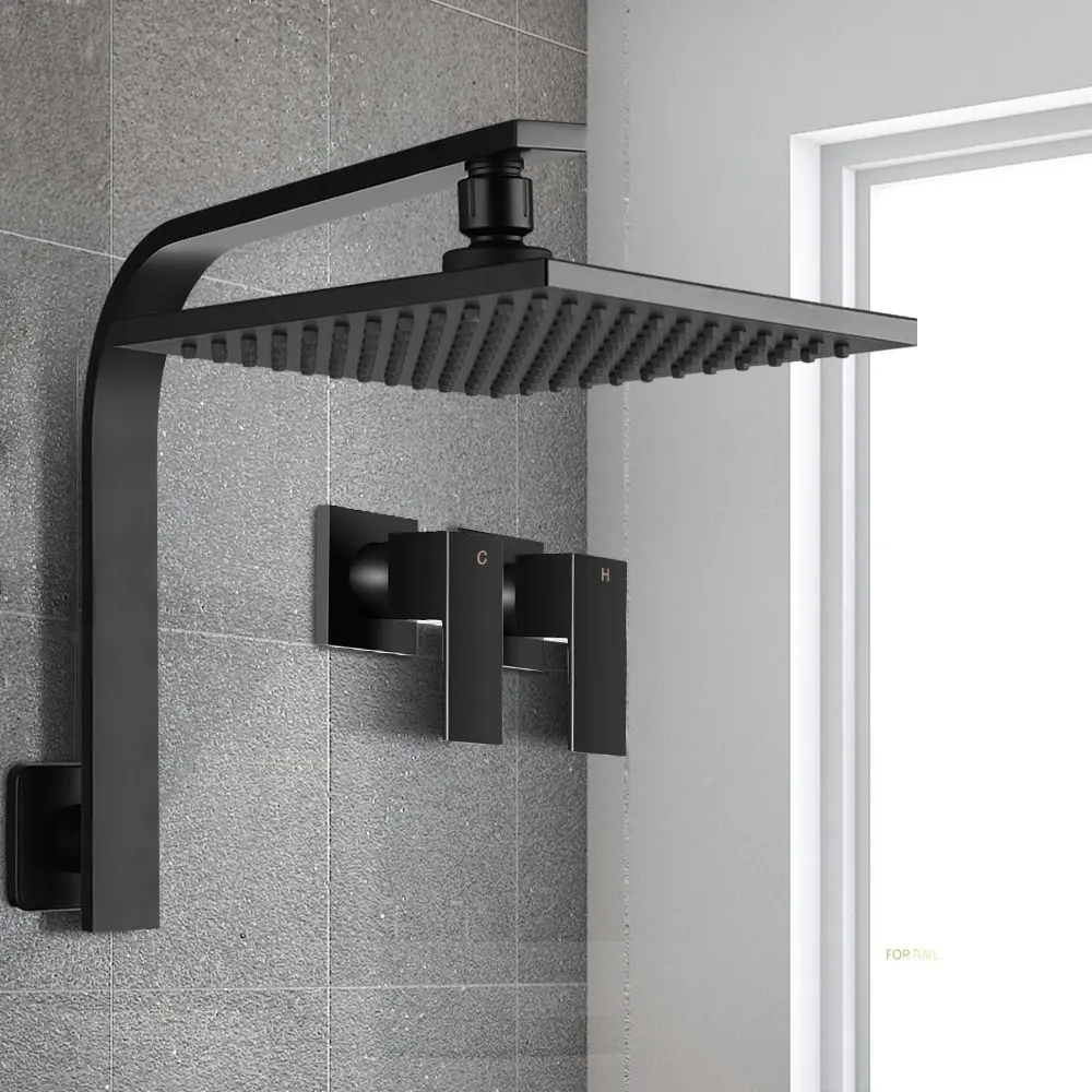 Cefito 8'' Rain Shower Head Wall Arm Square High Pressure Twins Tap Black