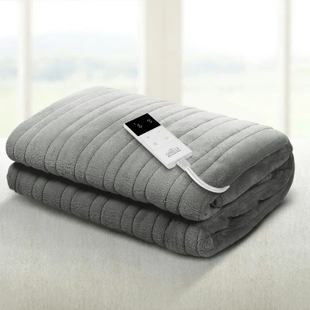 Giselle Electric Throw Rug Heated Blanket Fleece Grey