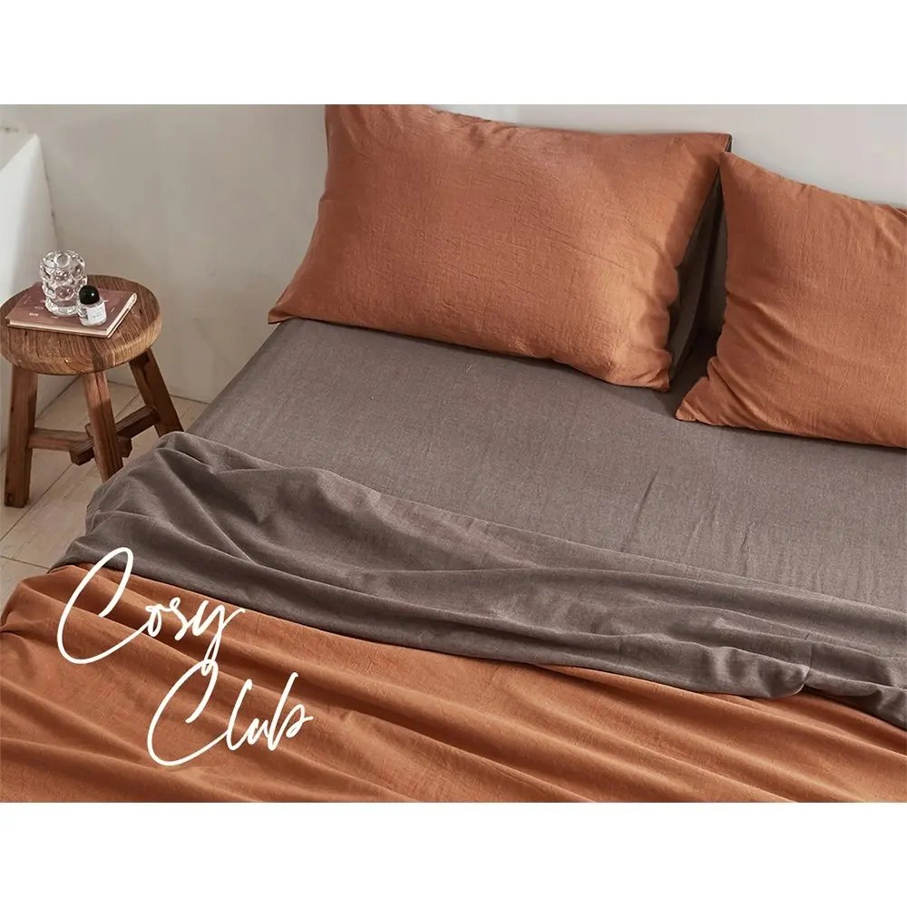 Cosy Club Cotton Bed Sheets Set Orange Brown Cover Double