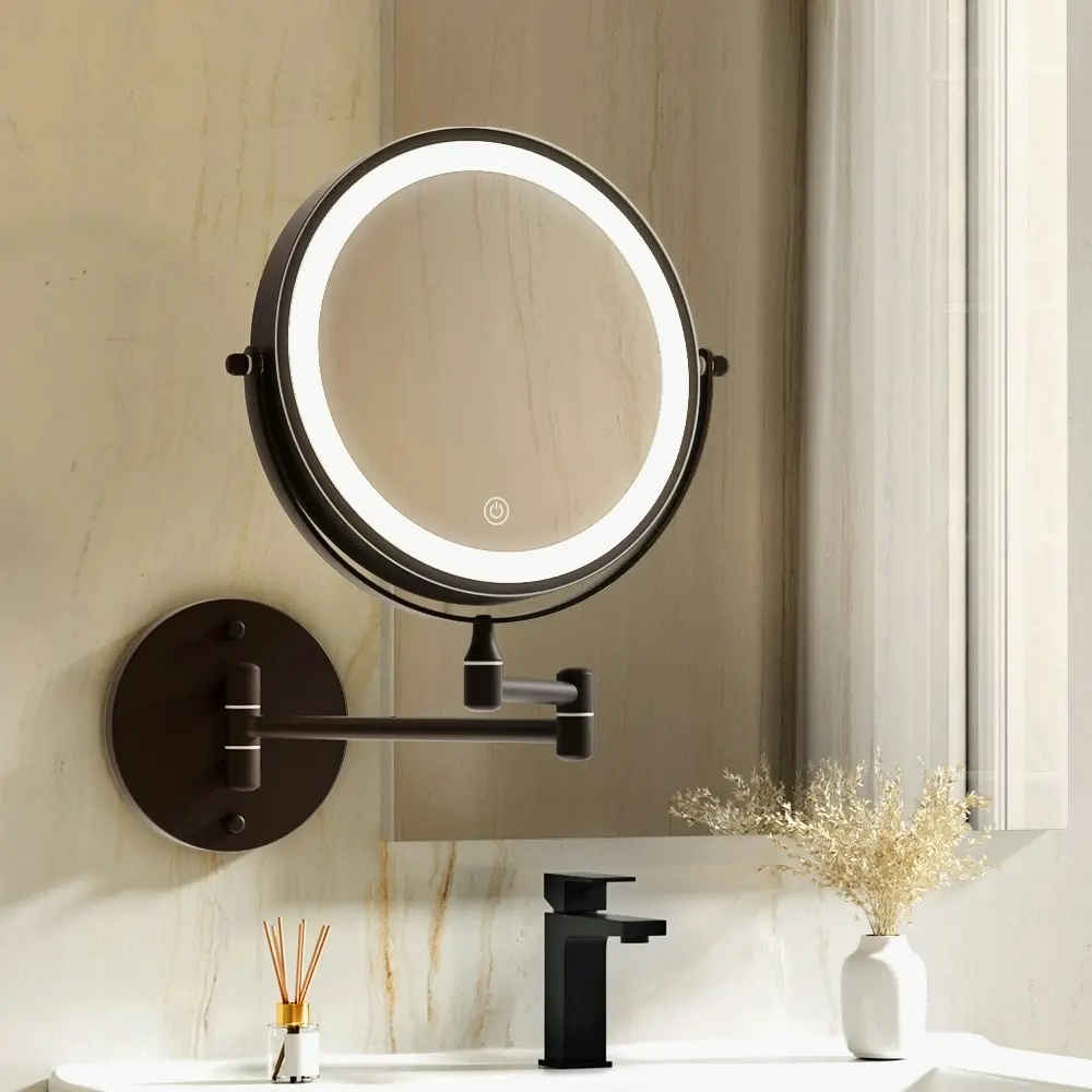 Embellir Extendable Makeup Mirror 10X Magnifying Double-Sided Bathroom Brown