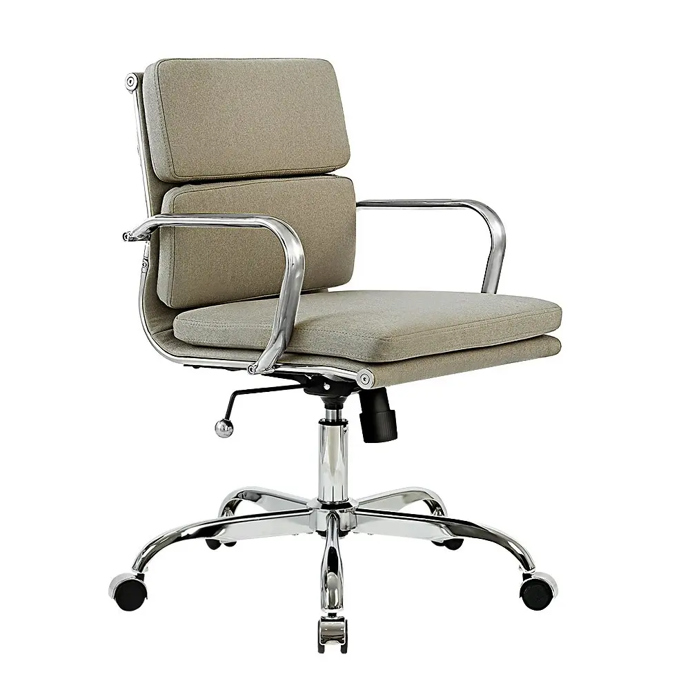 Furb Office Chair Executive Ergonomic Support Mid-Back Fabric Seat Silver Beige